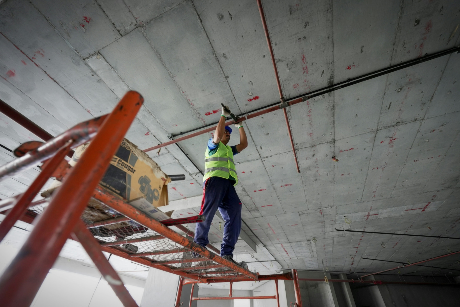 Construction work underway inside an engineering project